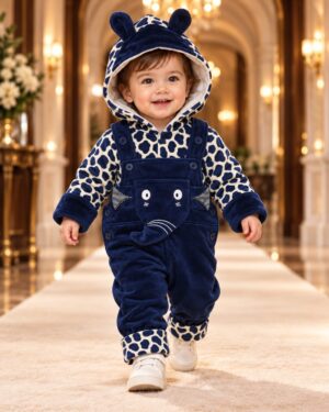 Giraffe Print - navy Pebble Print Elephant Duffle Romper