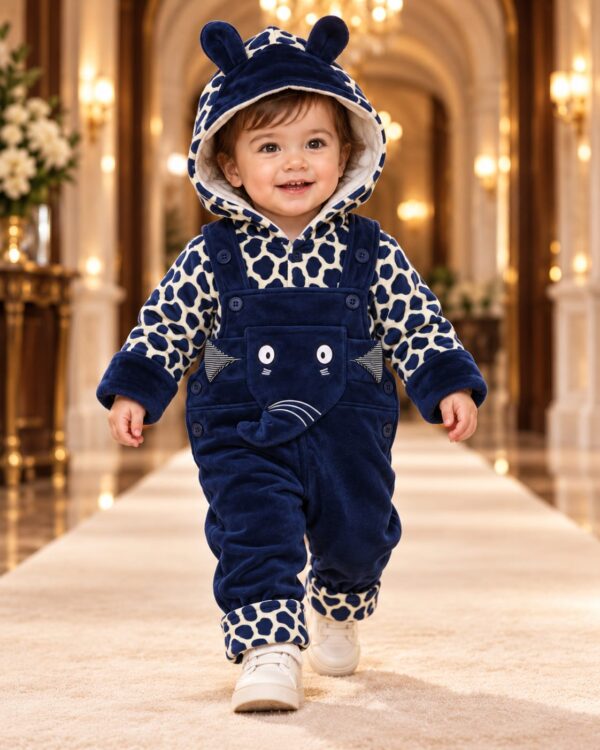 Giraffe Print - navy Pebble Print Elephant Duffle Romper