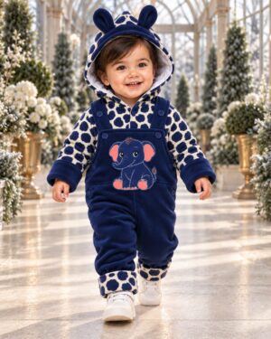 Giraffe Print - navy Pebble Print Elephant Patch Duffle Romper