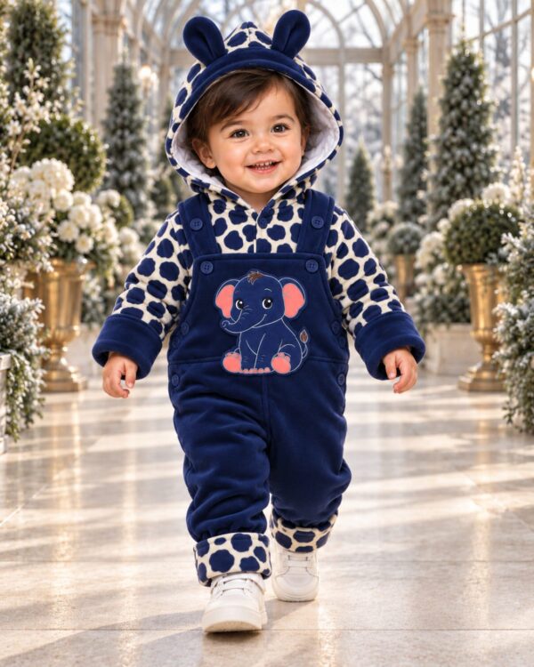 Giraffe Print - navy Pebble Print Elephant Patch Duffle Romper