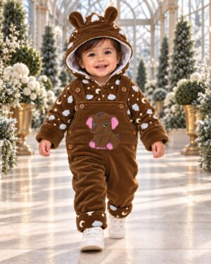 moon & cloud - brown Moon & Clouds Elephant Patch Duffle Romper