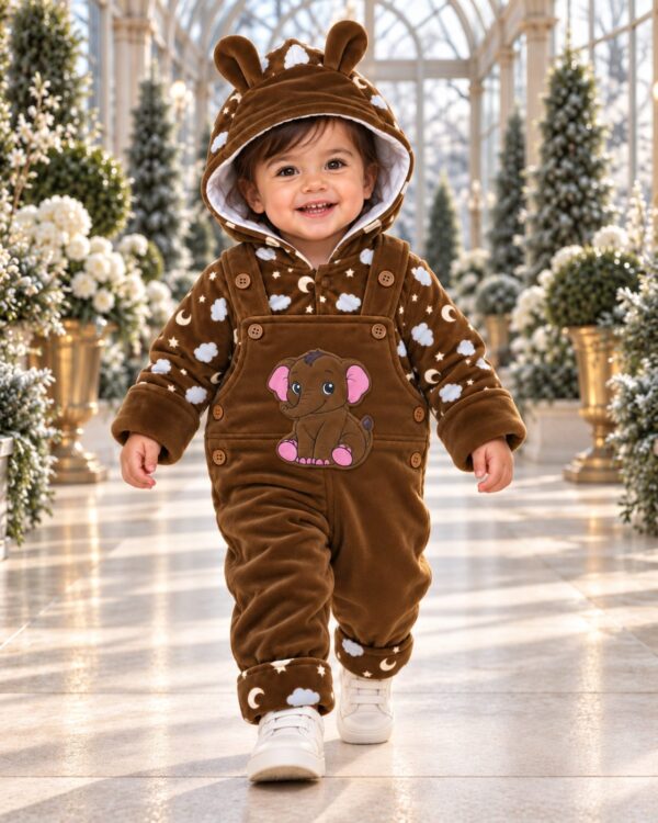 moon & cloud - brown Moon & Clouds Elephant Patch Duffle Romper